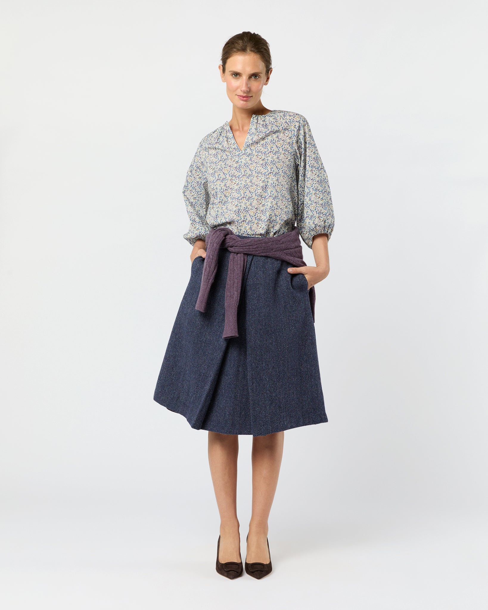 Savannah Top in Eggplant/Multi Wiltshire Bud Liberty Fabric