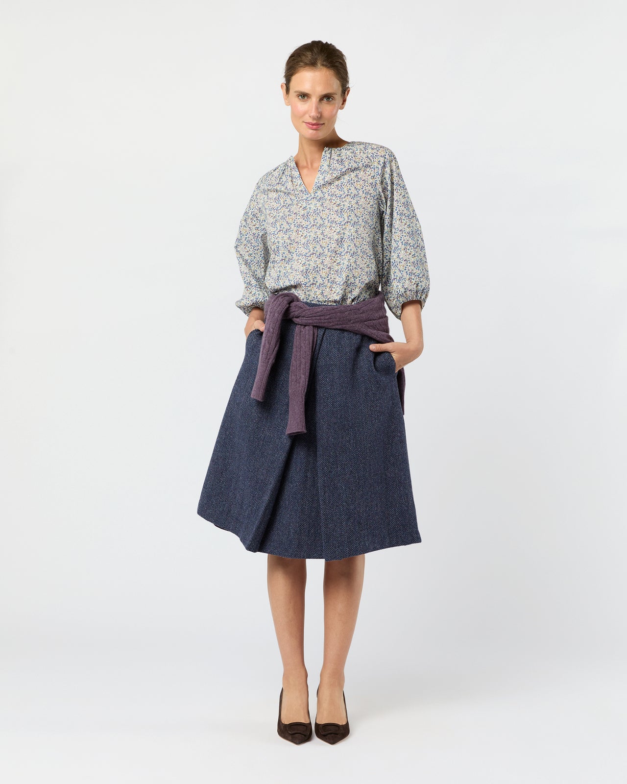 Savannah Top in Eggplant/Multi Wiltshire Bud Liberty Fabric