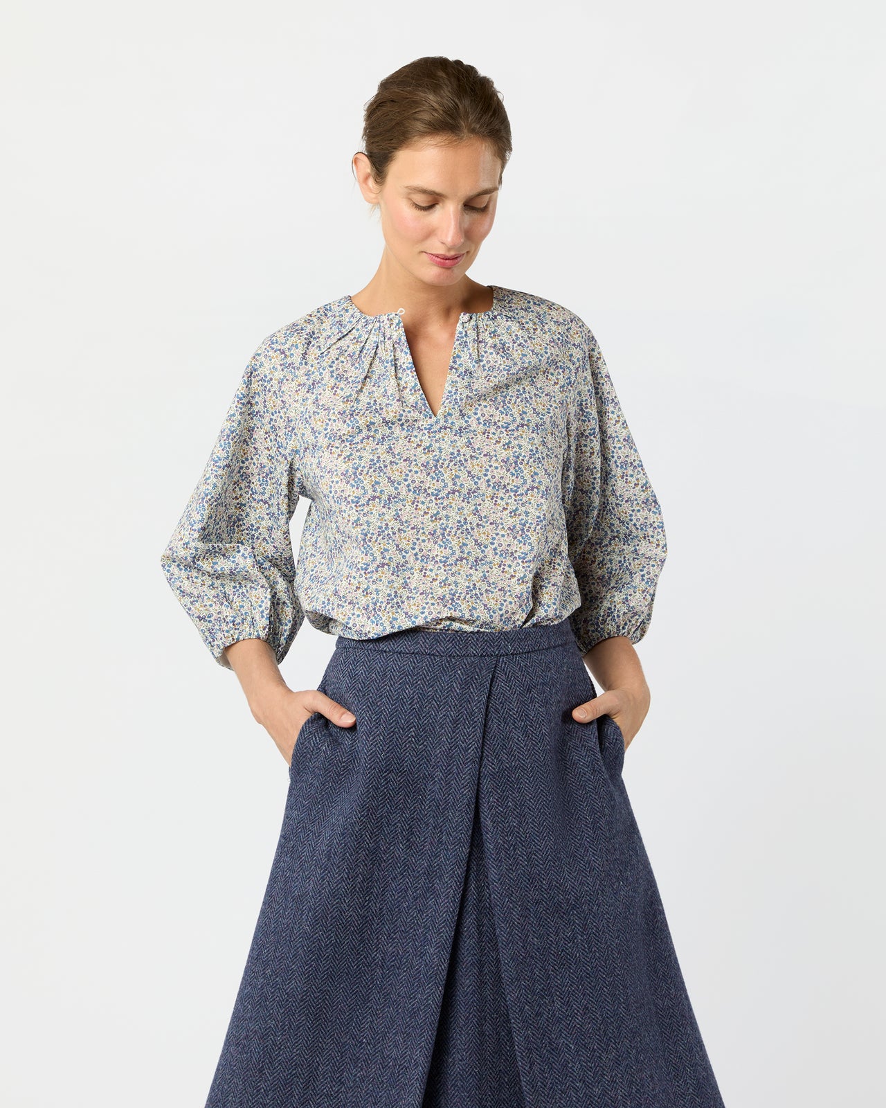 Savannah Top in Eggplant/Multi Wiltshire Bud Liberty Fabric