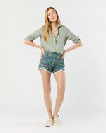 Load image into Gallery viewer, Track Short in Green/Blue Strawberry Thief Liberty Fabric
