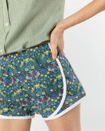 Load image into Gallery viewer, Track Short in Green/Blue Strawberry Thief Liberty Fabric
