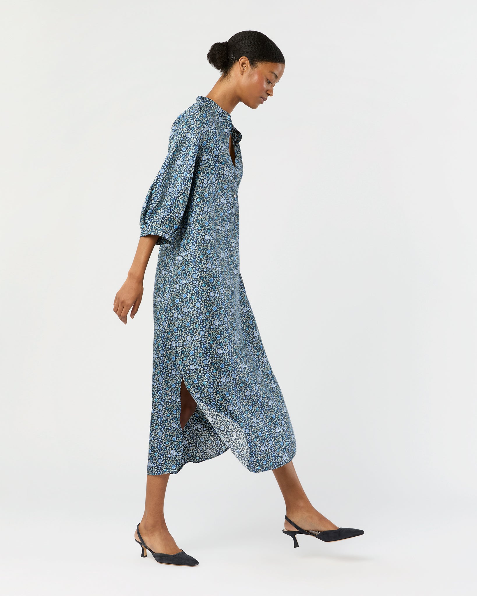 Tessa Dress in Blue/Multi Zara Thanrose Liberty Fabric Silk Twill