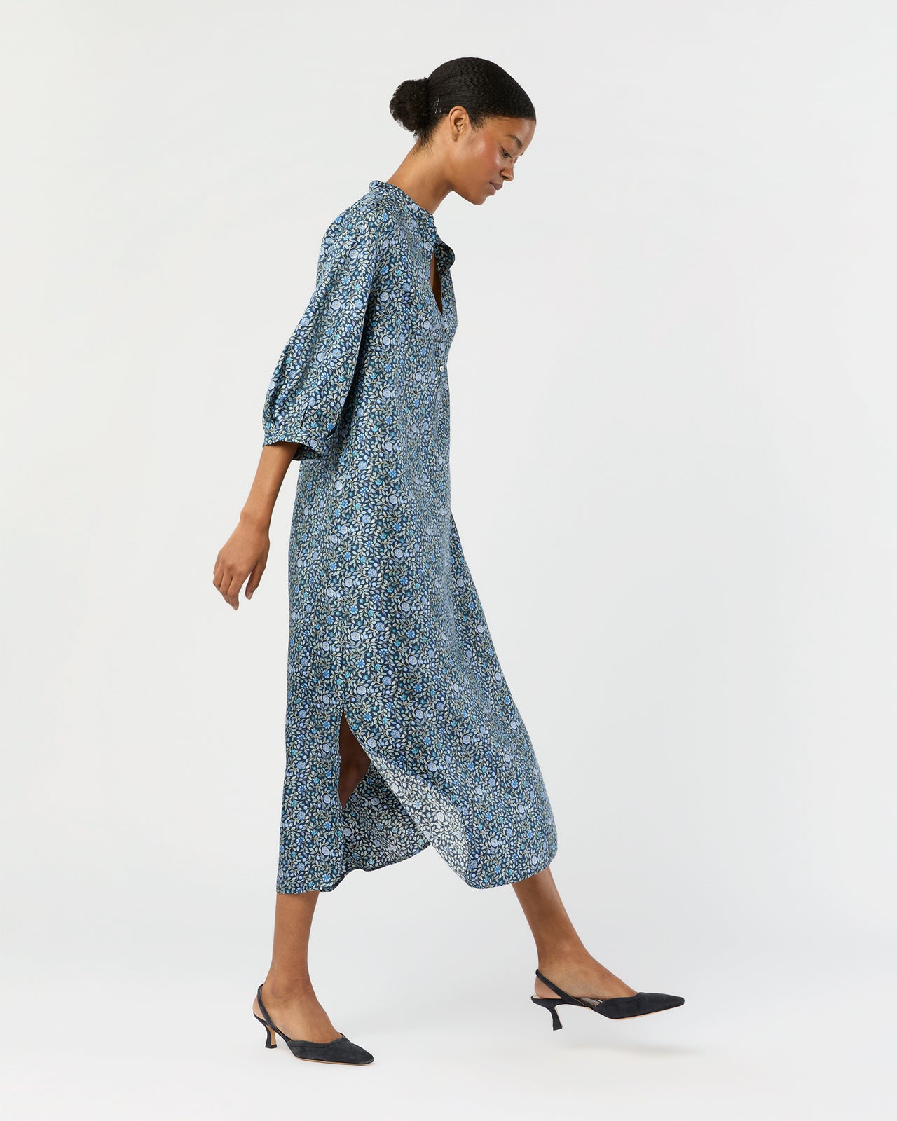 Tessa Dress in Blue/Multi Zara Thanrose Liberty Fabric Silk Twill