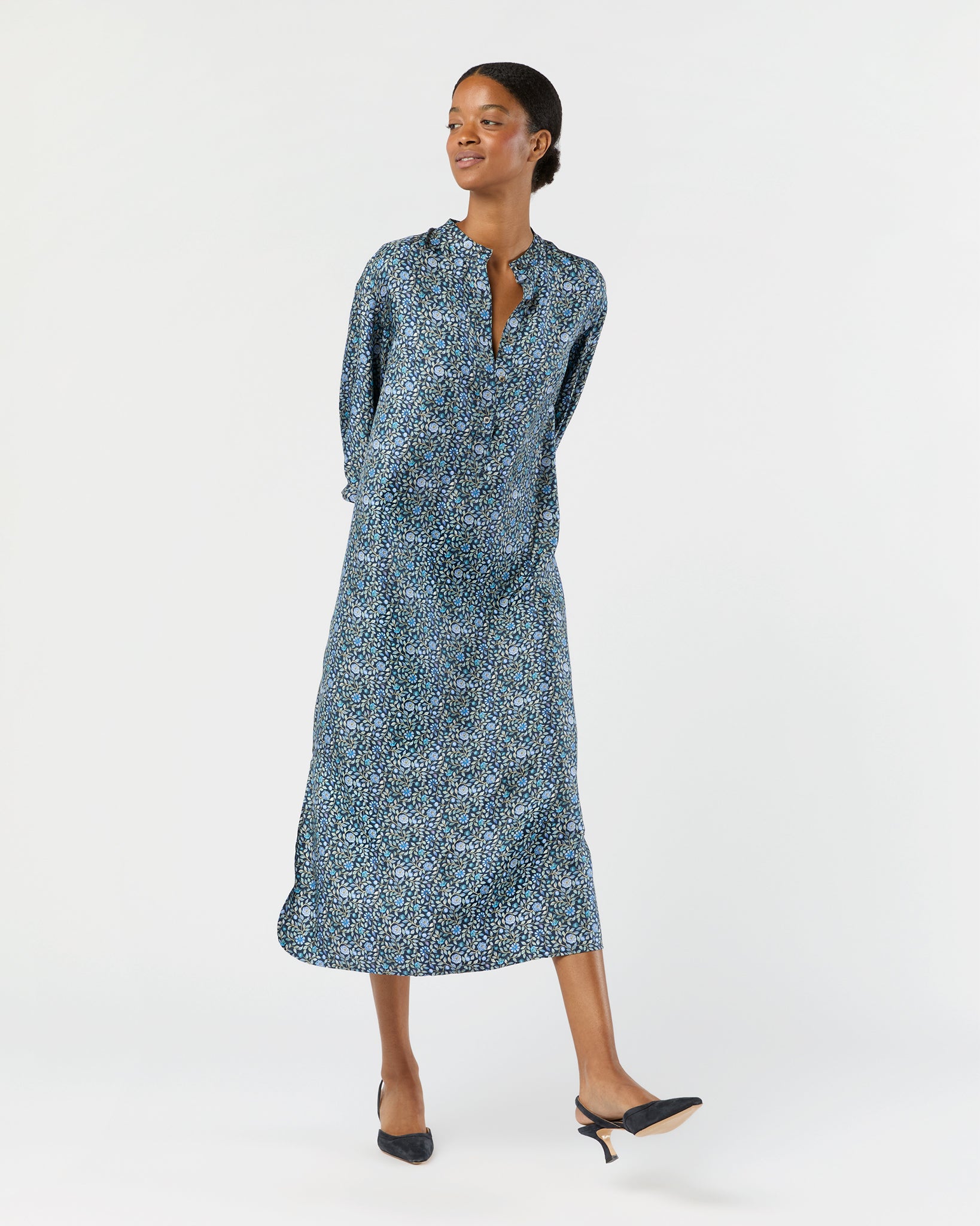 Tessa Dress in Blue/Multi Zara Thanrose Liberty Fabric Silk Twill