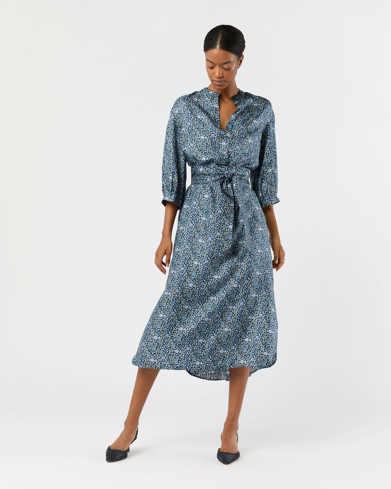 Tessa Dress in Blue/Multi Zara Thanrose Liberty Fabric Silk Twill