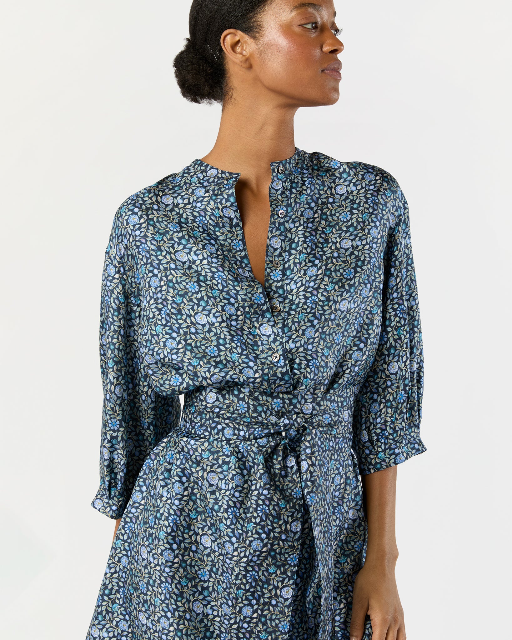 Tessa Dress in Blue/Multi Zara Thanrose Liberty Fabric Silk Twill