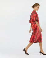 Load image into Gallery viewer, Trapunto Blouson Dress in Red/Multi Watercolor Floral Mikado

