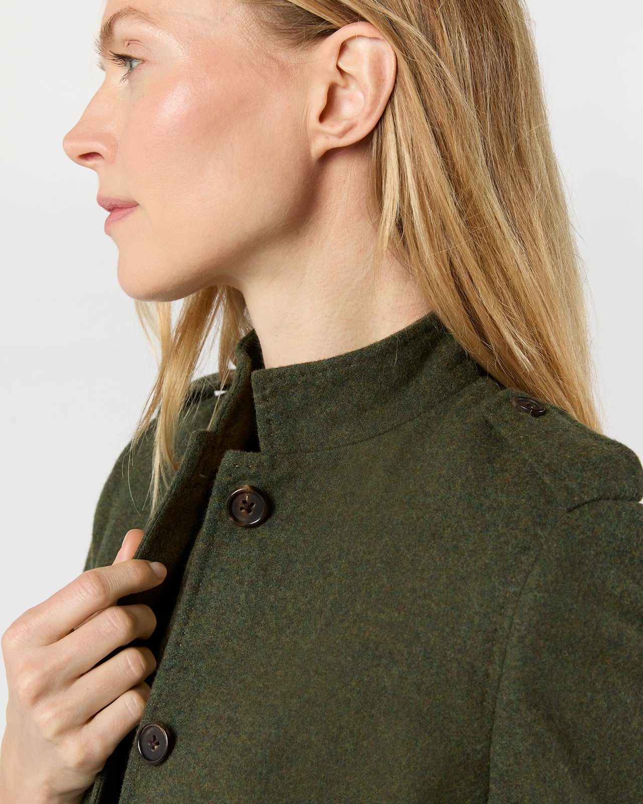 Marguerite Jacket in Heather Olive Loden Wool