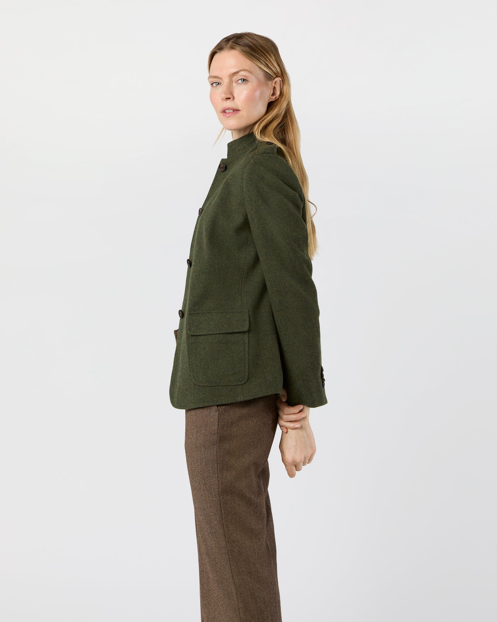 Marguerite Jacket in Heather Olive Loden Wool