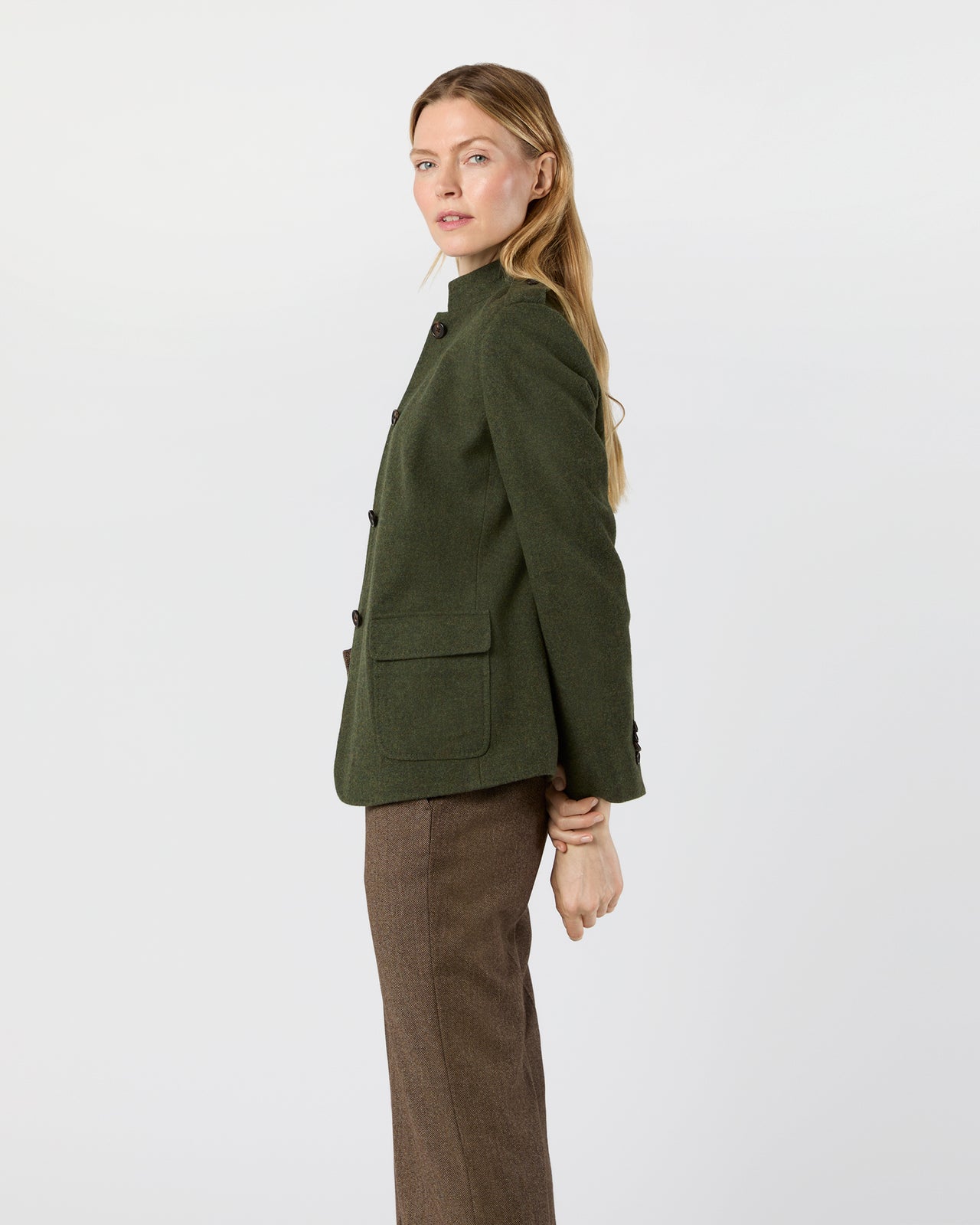 Marguerite Jacket in Heather Olive Loden Wool