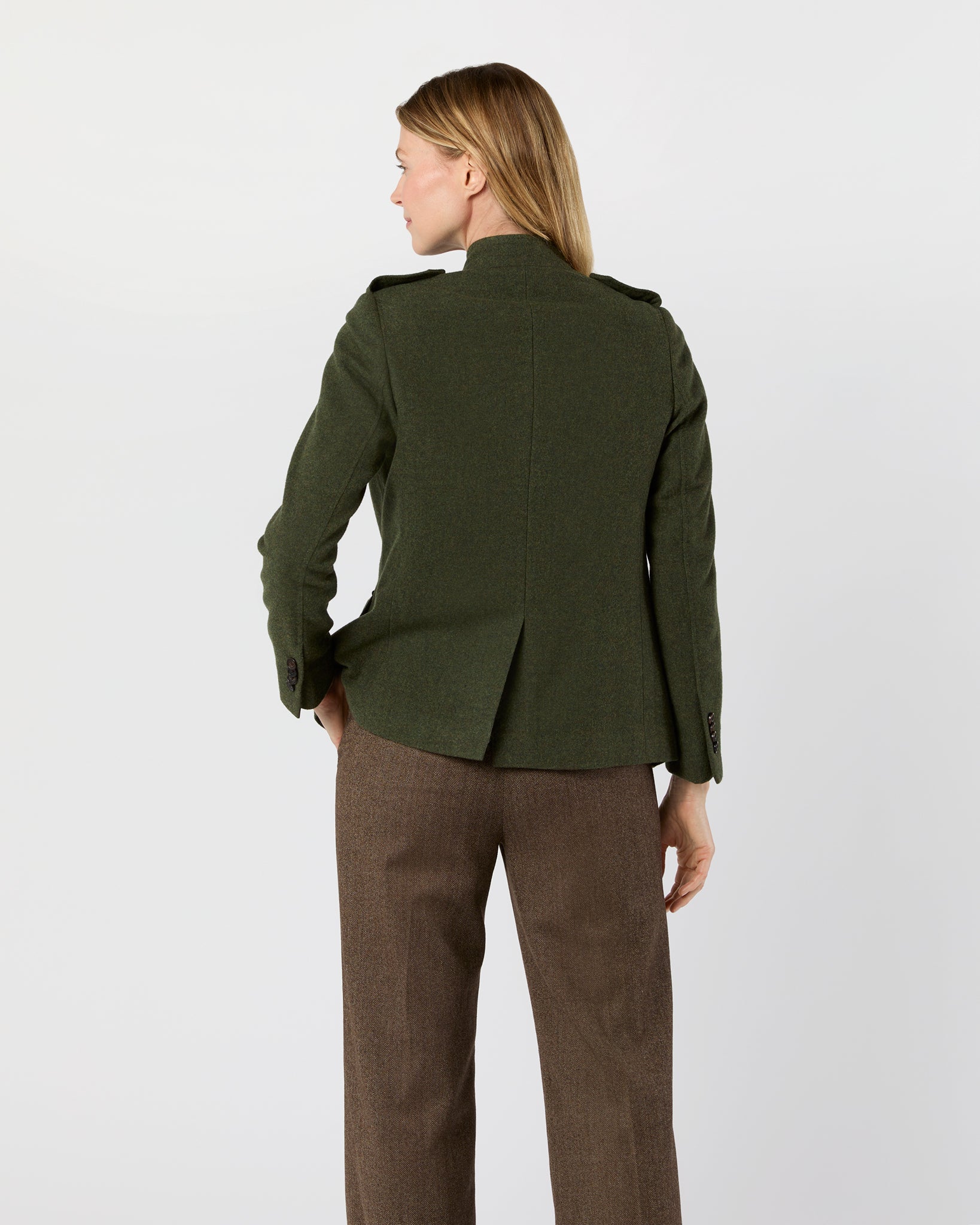 Marguerite Jacket in Heather Olive Loden Wool
