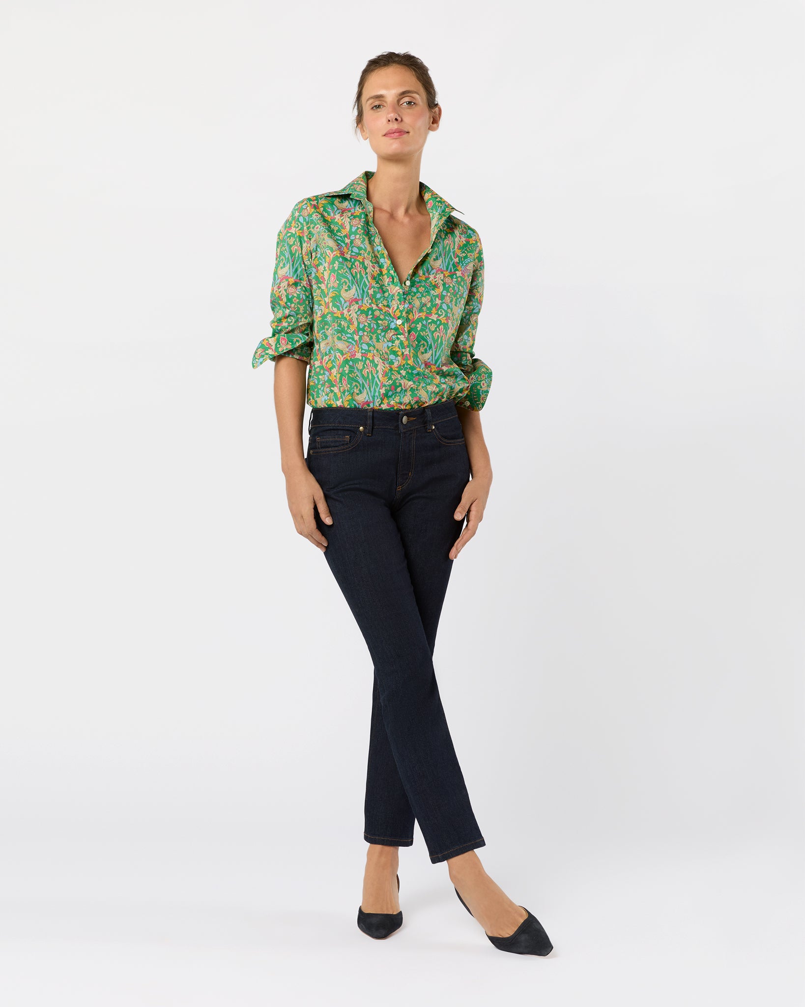 Tomboy Popover Shirt in Avocado/Multi Joan Liberty Fabric