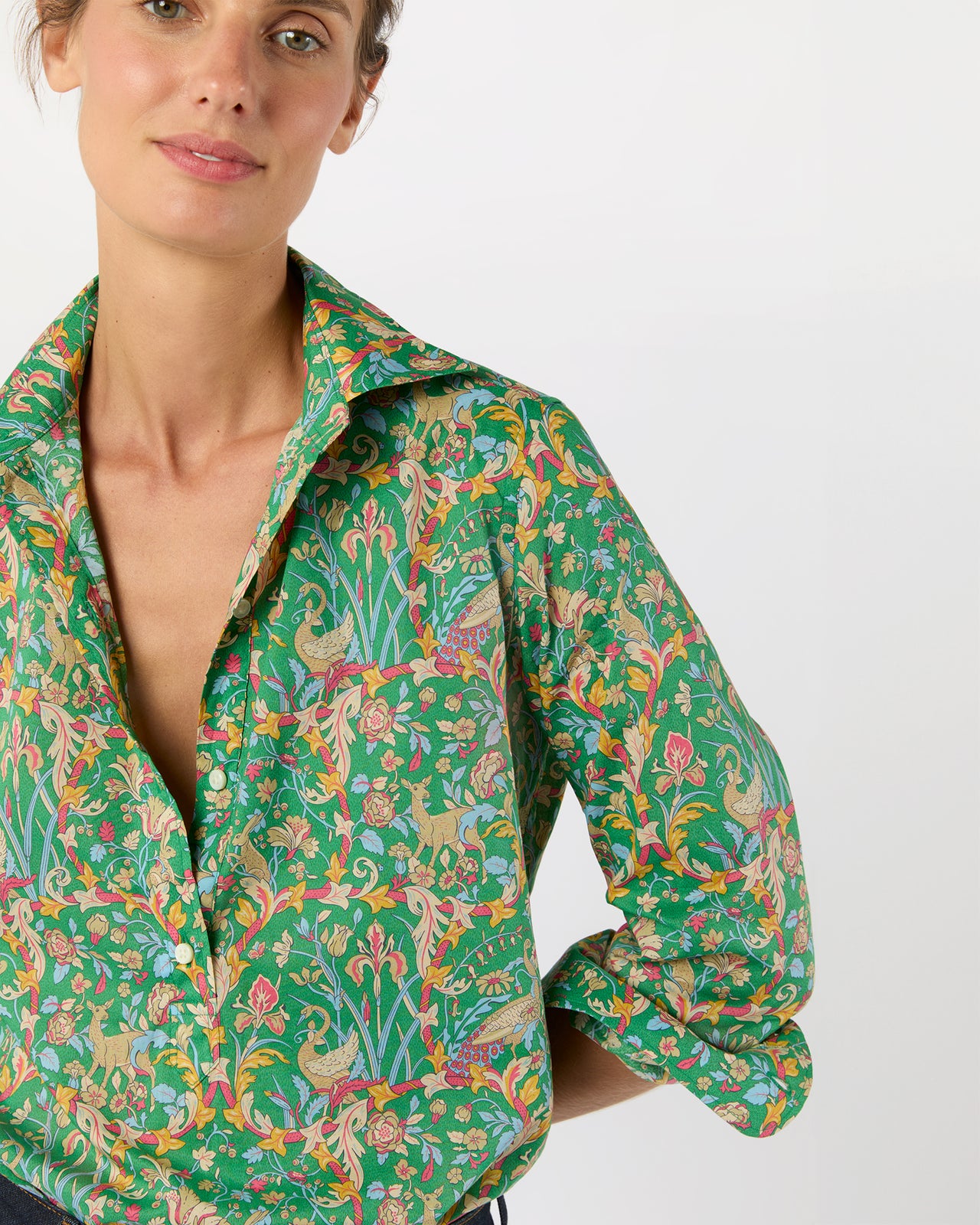Tomboy Popover Shirt in Avocado/Multi Joan Liberty Fabric
