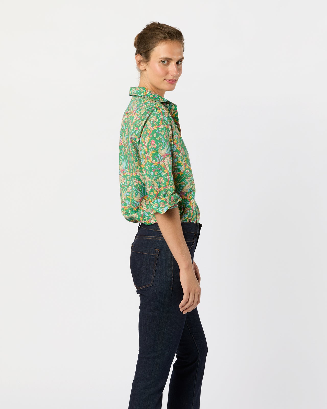 Tomboy Popover Shirt in Avocado/Multi Joan Liberty Fabric