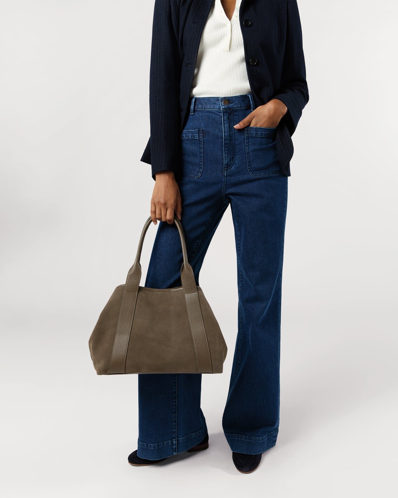 Liza Tote in Dark Taupe Suede/Leather