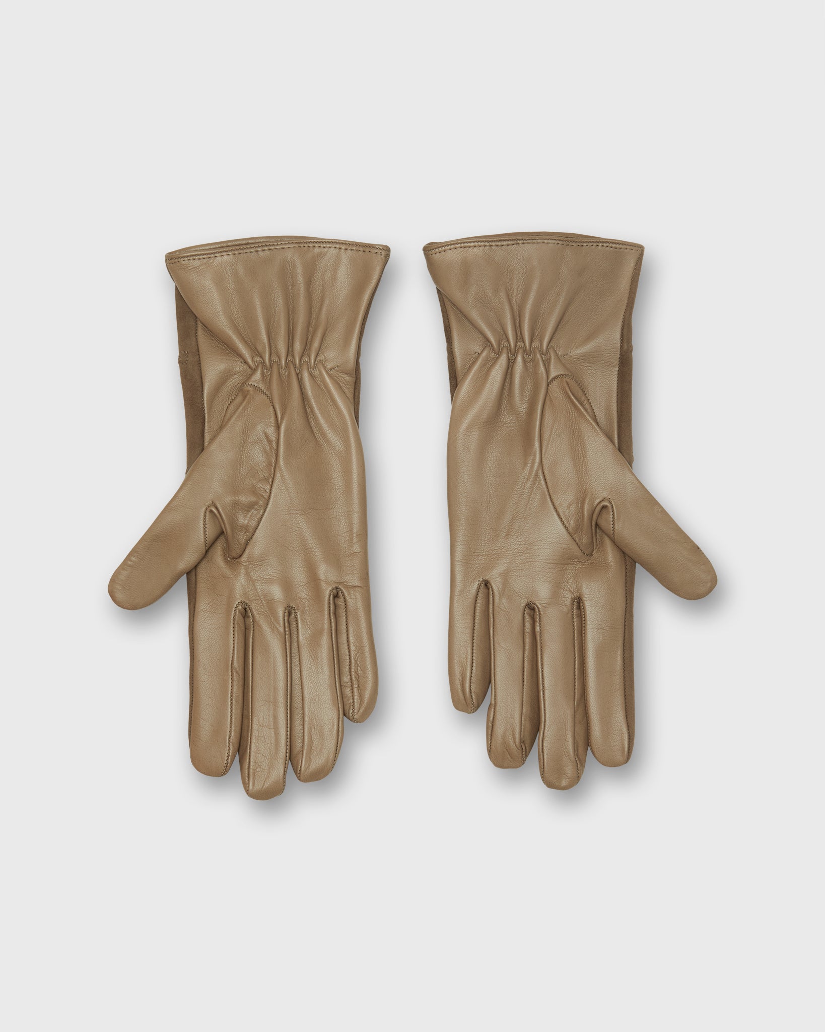 Cashmere-Lined Color Block Gloves in Taupe Nappa Leather/Suede