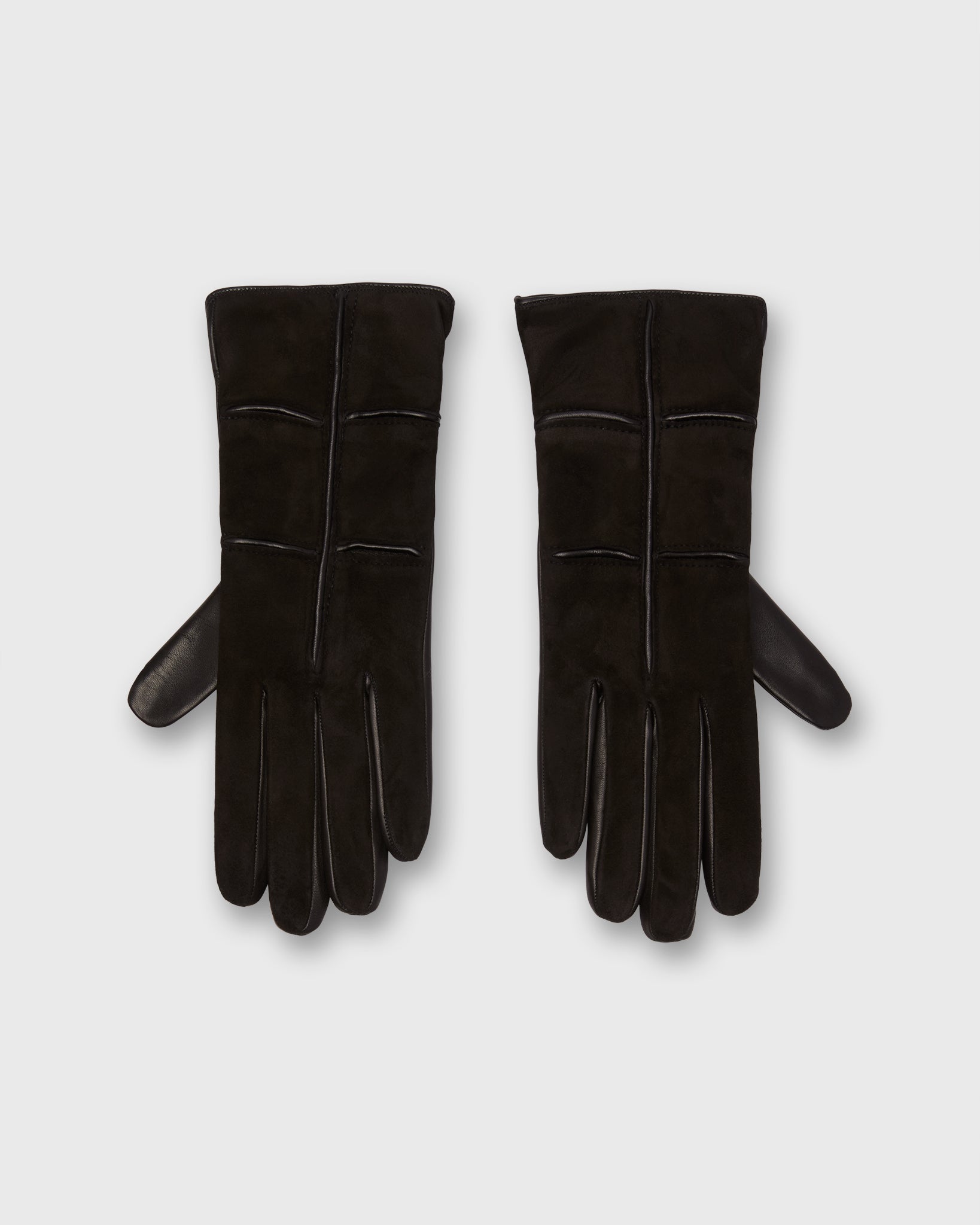 Cashmere-Lined Color Block Gloves in Black Nappa Leather/Suede