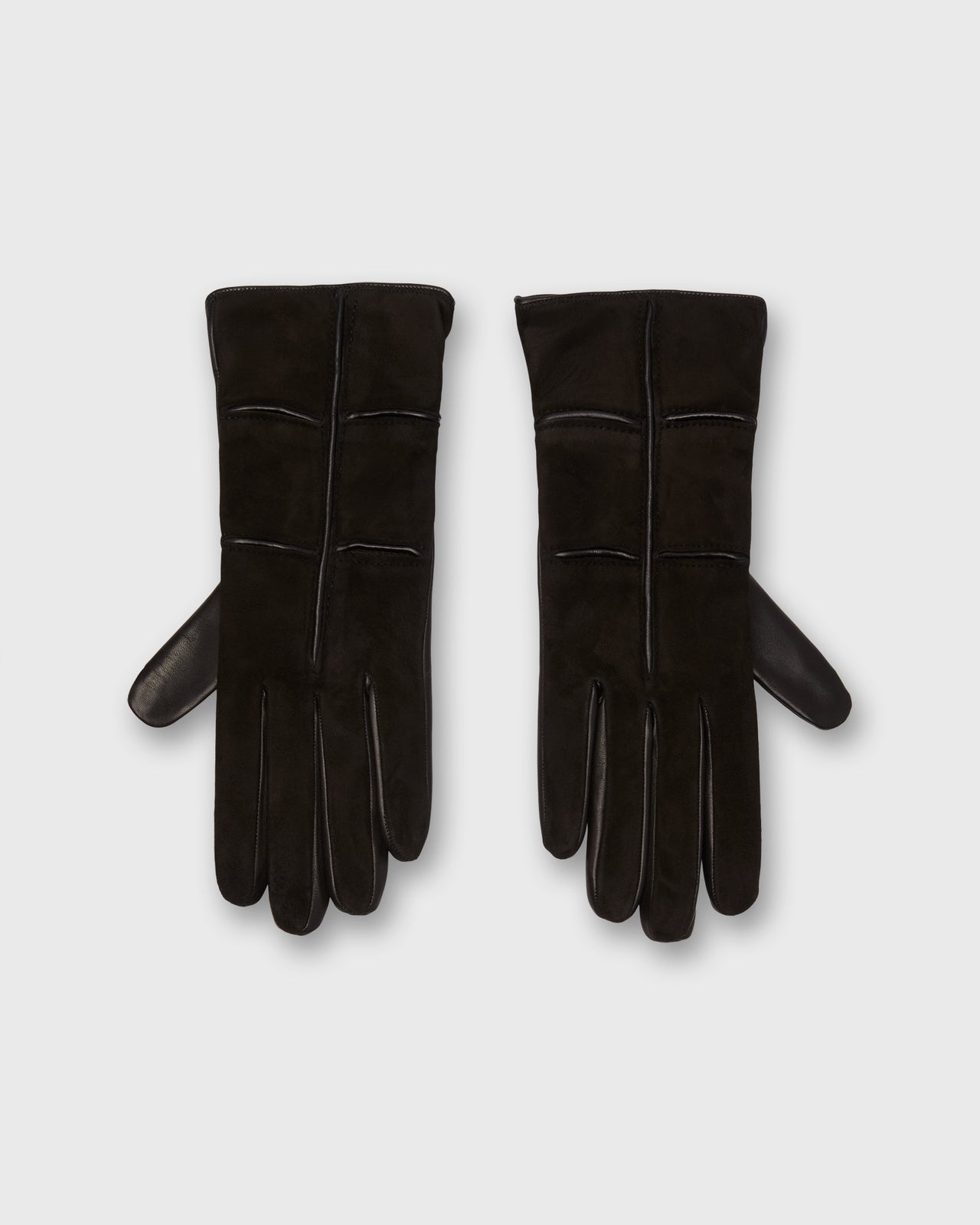 Cashmere-Lined Color Block Gloves in Black Nappa Leather/Suede