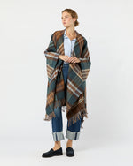 Load image into Gallery viewer, Reversible Lambswool Cape in Heather Blue Check/Brown Windowpane
