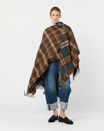 Load image into Gallery viewer, Reversible Lambswool Cape in Heather Blue Check/Brown Windowpane
