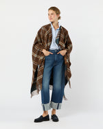 Load image into Gallery viewer, Reversible Lambswool Cape in Heather Blue Check/Brown Windowpane
