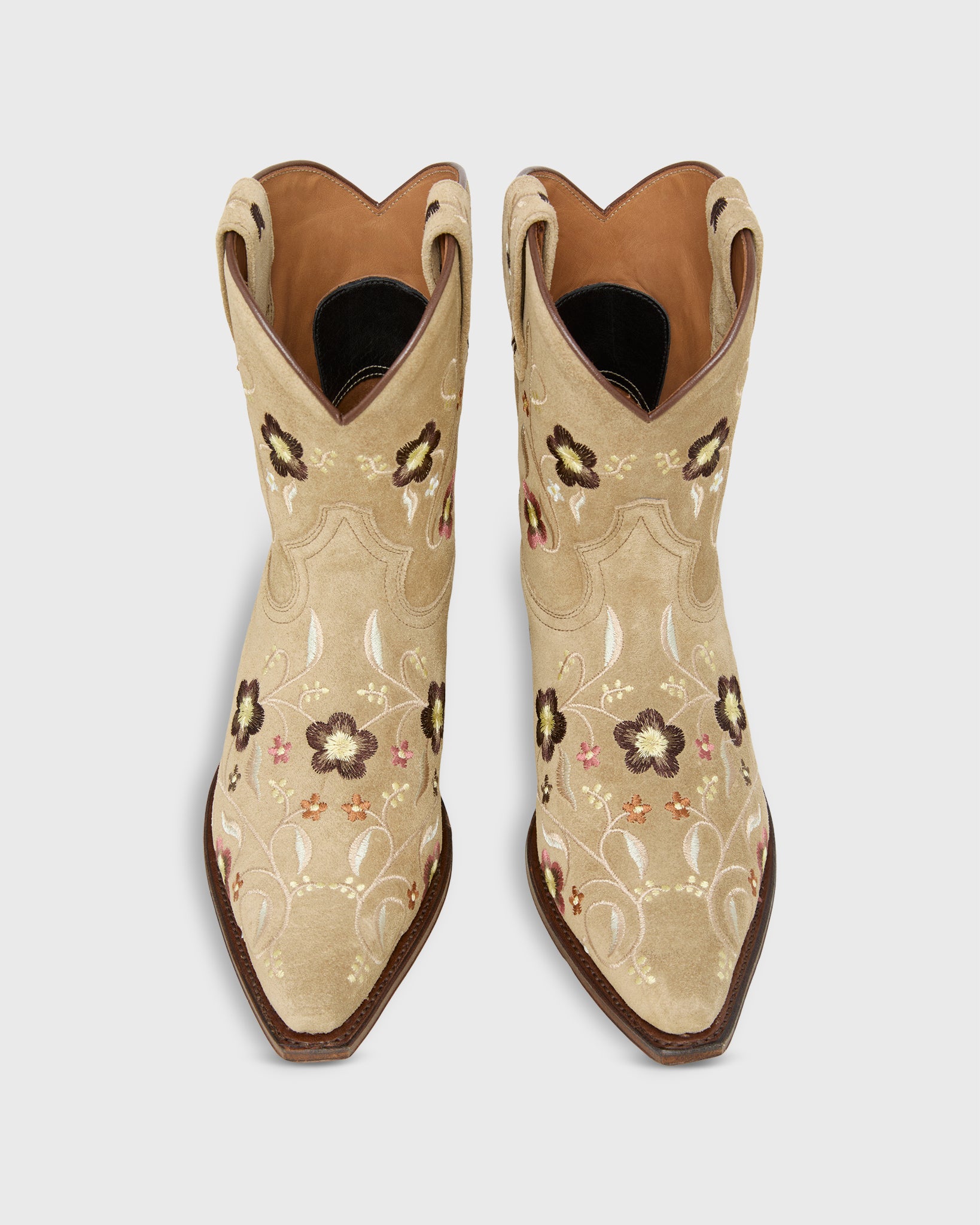 Marie Embroidered Cowboy Boot in Camel Suede