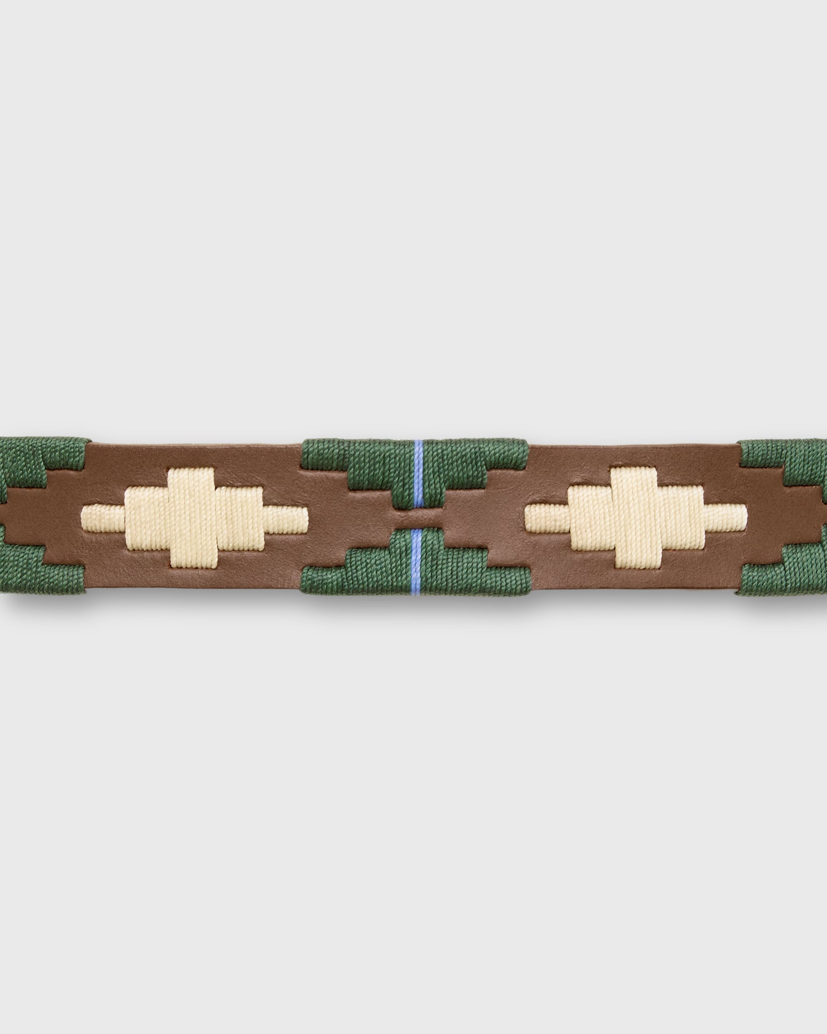 1 1/8" Polo Belt in Bone/Green/Blue Medium Brown Leather