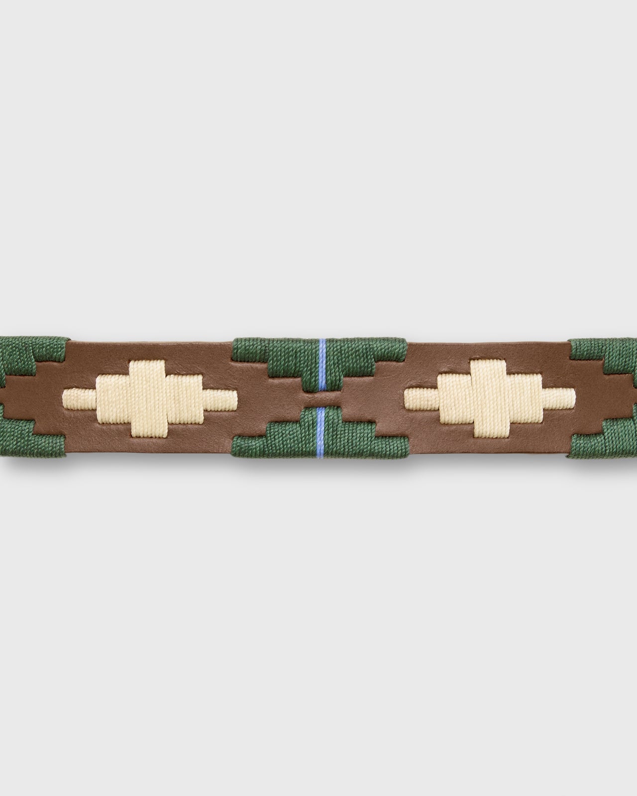 1 1/8" Polo Belt in Bone/Green/Blue Medium Brown Leather