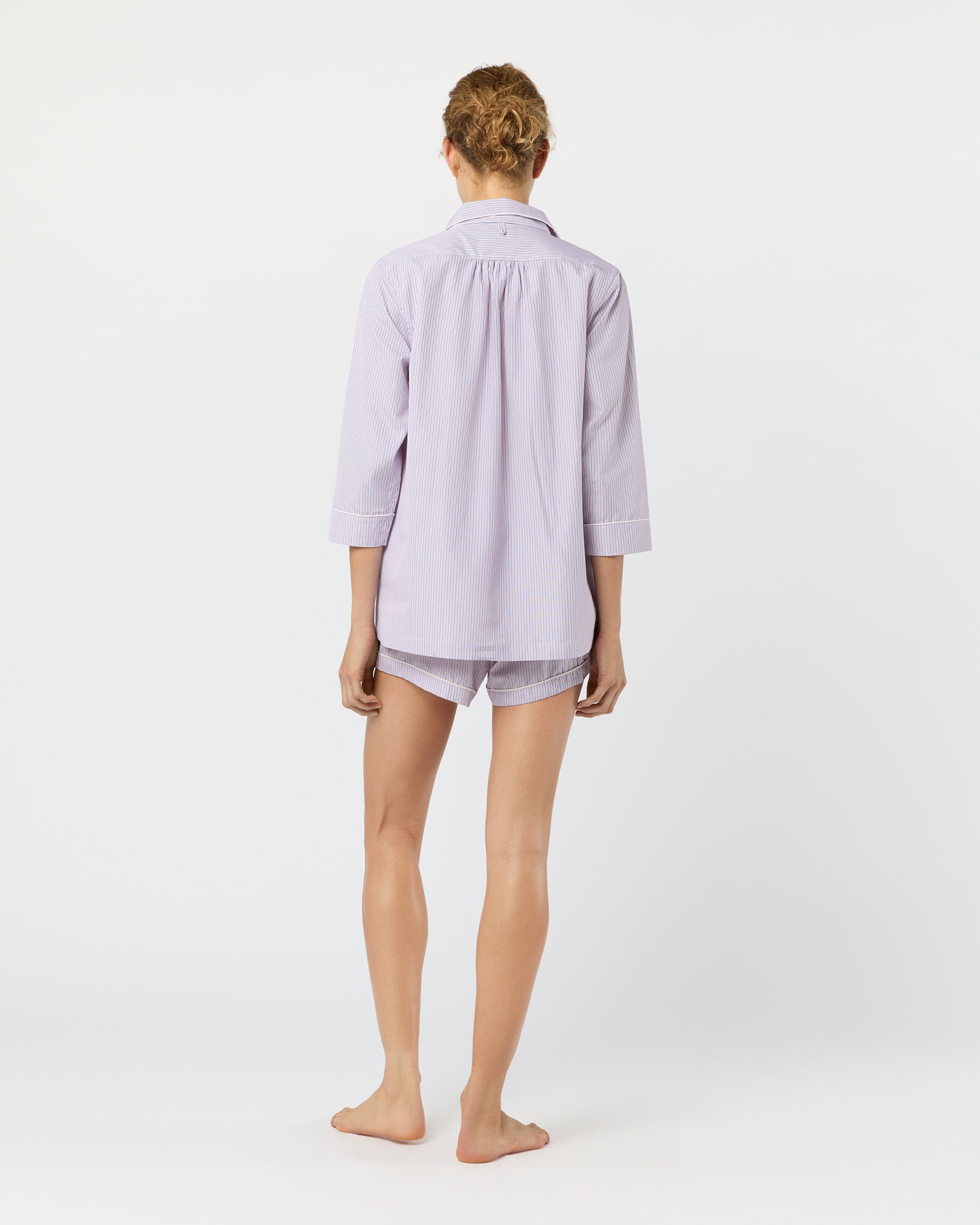 Hailey Pajama Shorts Set in Pink/Blue Multi Stripe Poplin