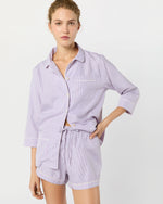 Load image into Gallery viewer, Hailey Pajama Shorts Set in Pink/Blue Multi Stripe Poplin
