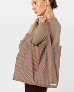 Load image into Gallery viewer, Reusable Tote Bag in Red/Sage Sunny Liberty Fabric
