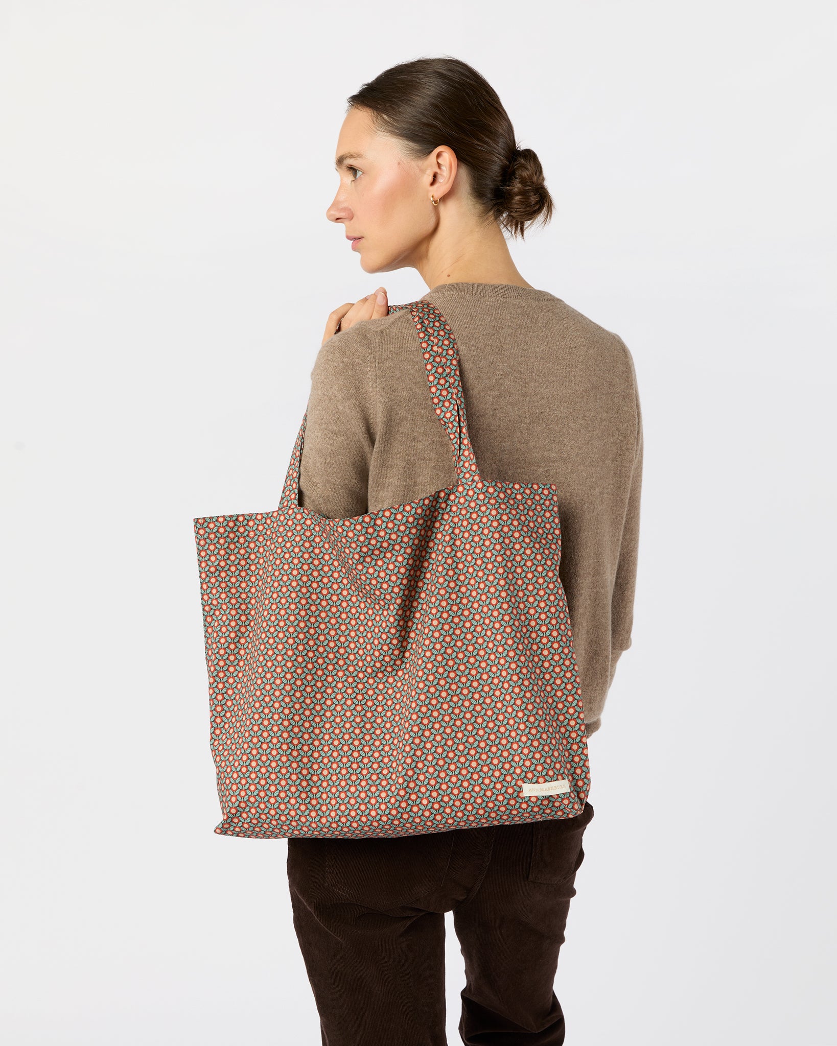 Reusable Tote Bag in Red/Sage Sunny Liberty Fabric