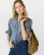 Load image into Gallery viewer, Reusable Tote Bag in Yellow/Blue/Brown Star Anise Cord Liberty Fabric
