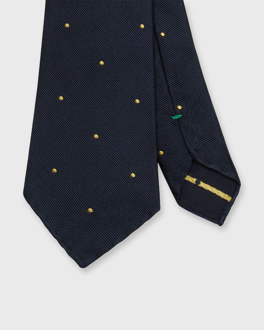 Silk Woven Tie in Navy/Yellow Dot