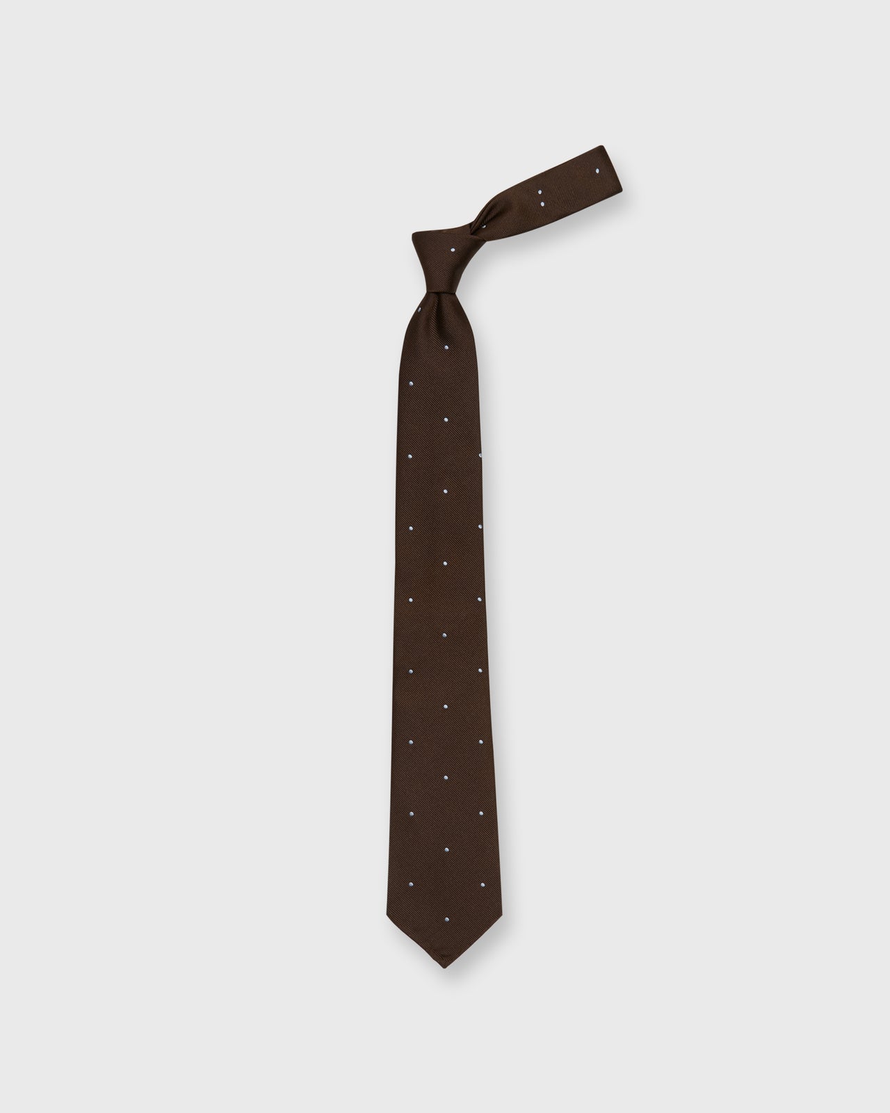 Silk Woven Tie in Brown/Sky Dot