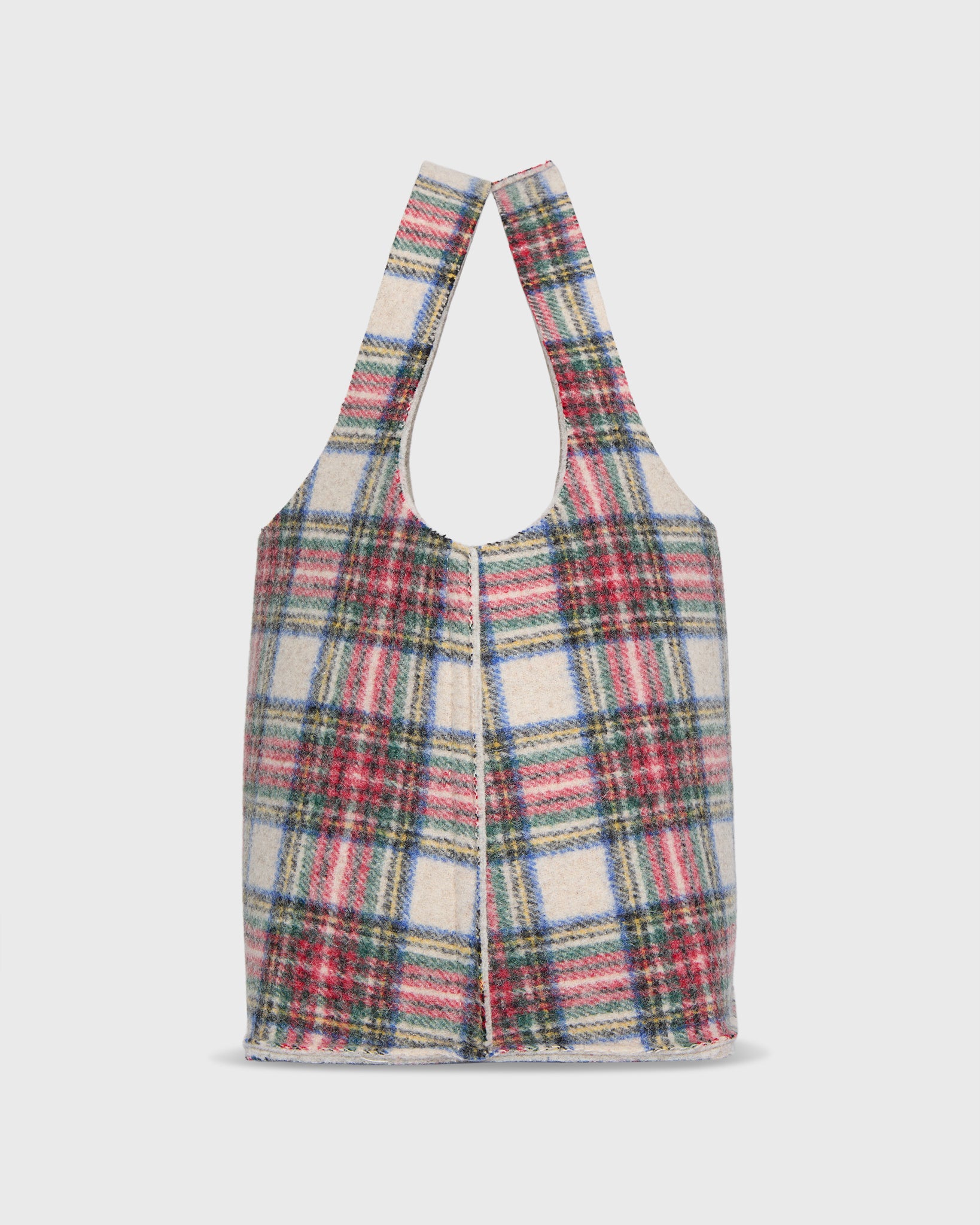 Paola Bucket Bag in White/Red Tartan Wool
