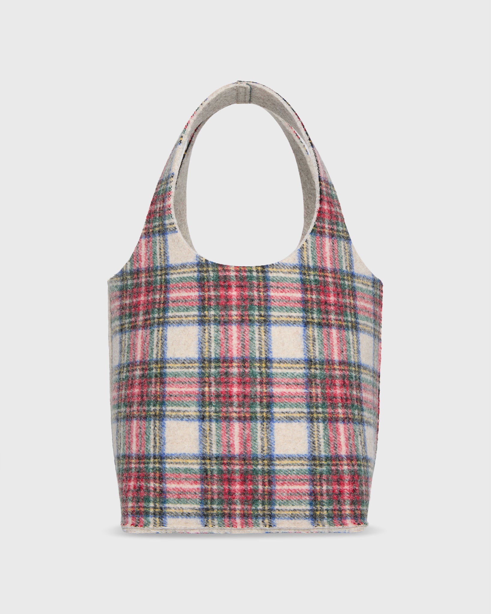 Paola Bucket Bag in White/Red Tartan Wool