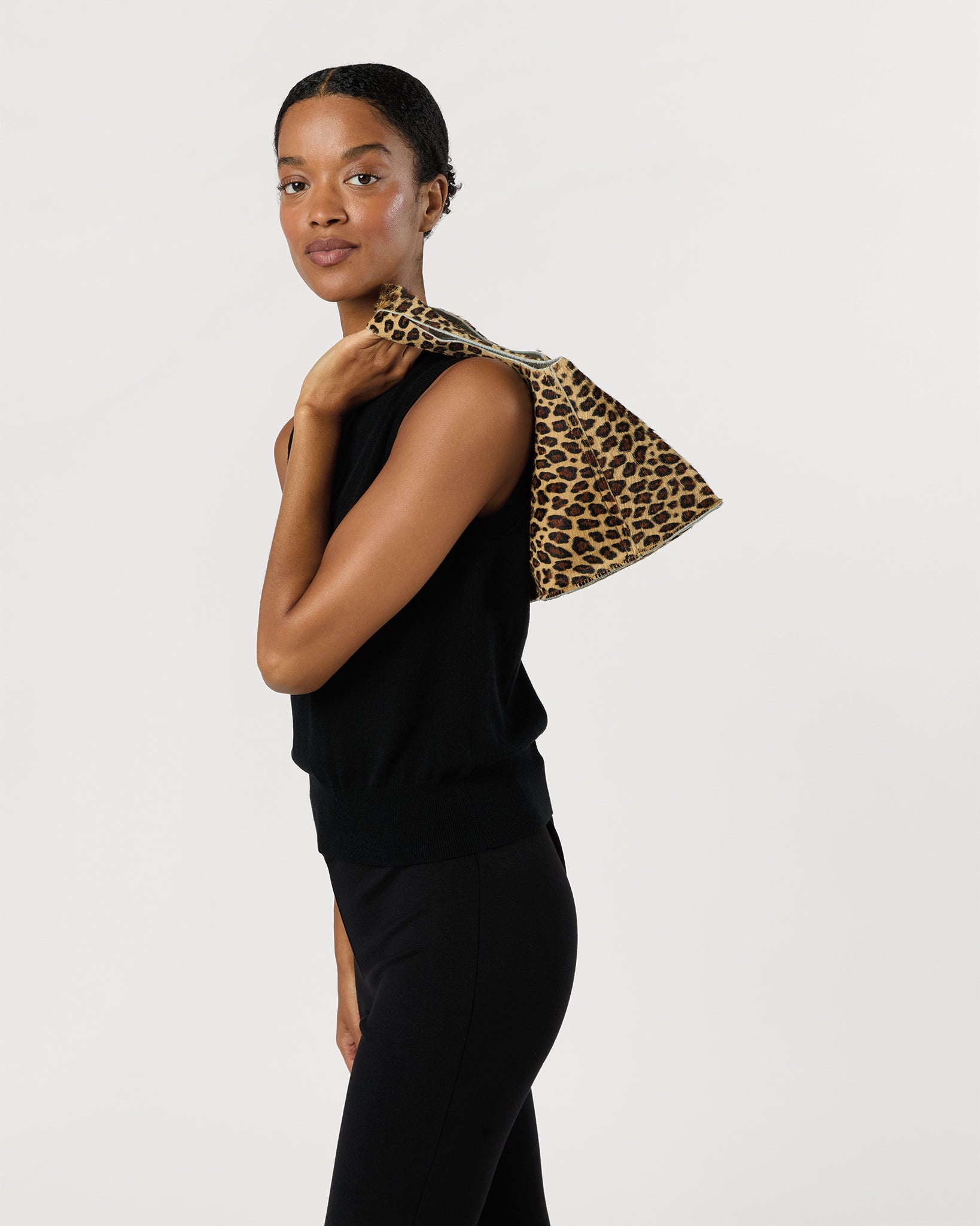 Paola Bucket Bag in Mini Leopard Calf Hair