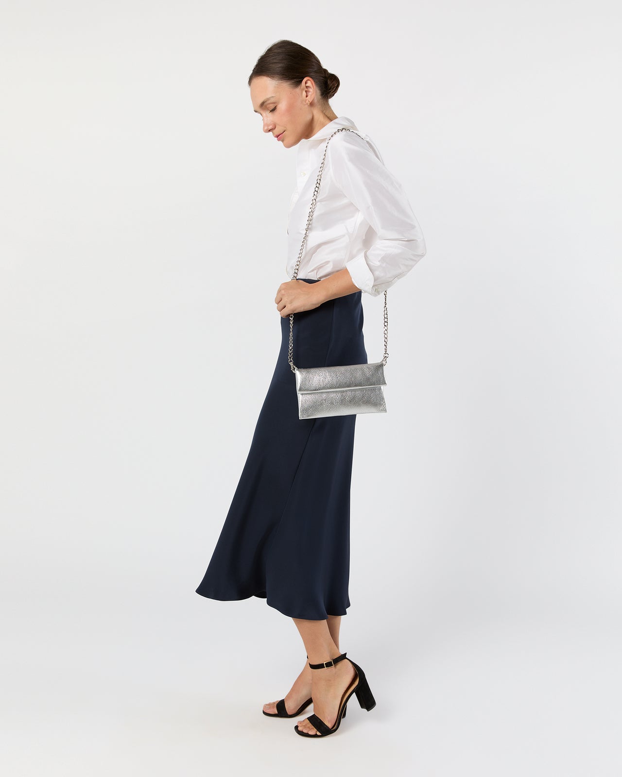 Paige Clutch in Silver Leather
