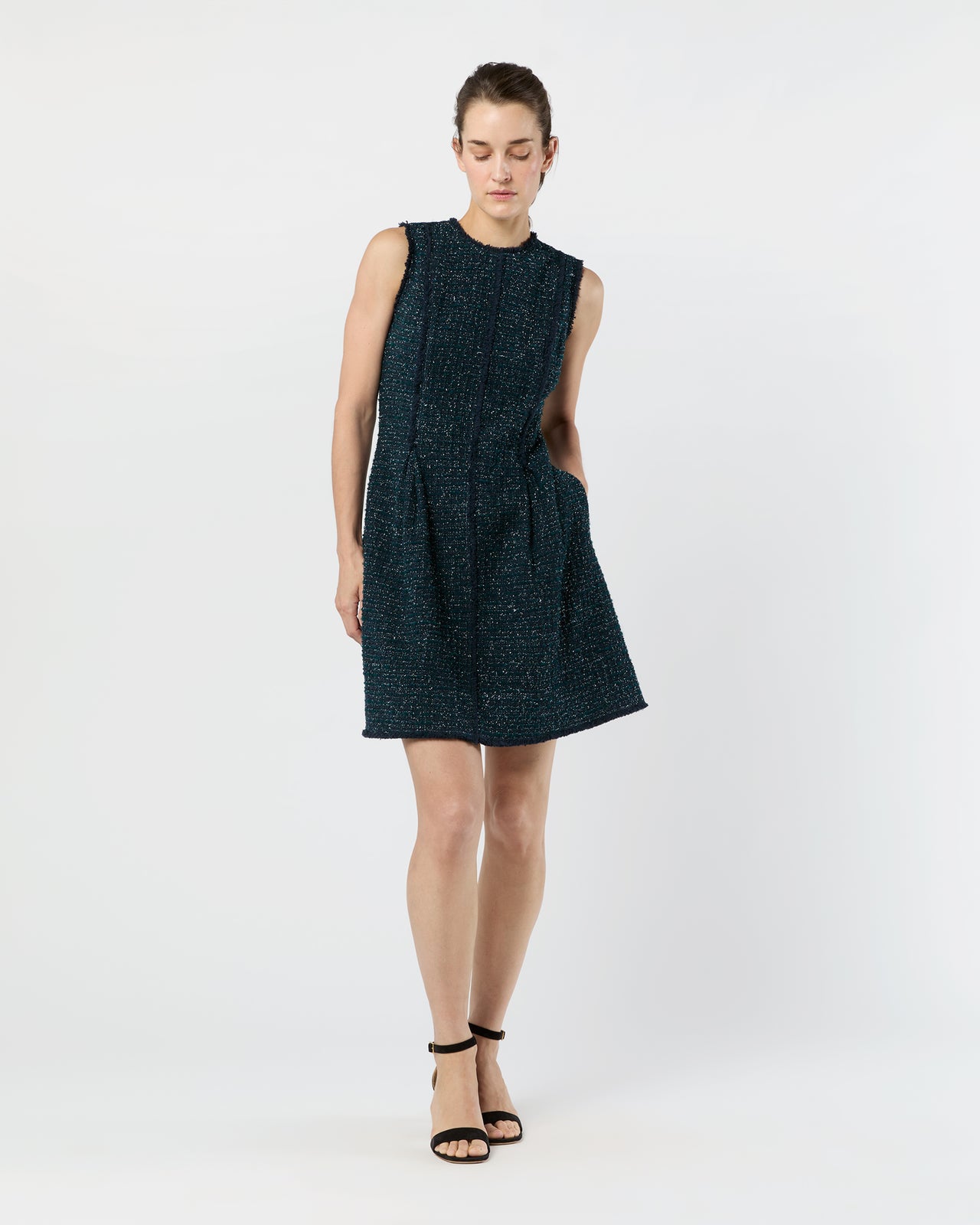Blythe Dress in Navy/Mallard Sparkle Tweed