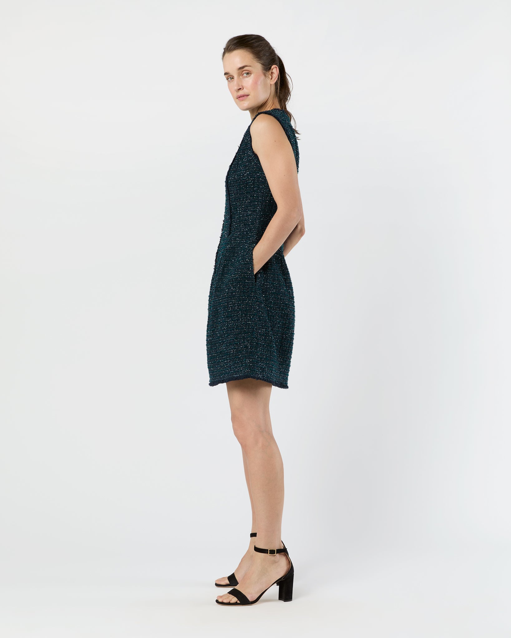 Blythe Dress in Navy/Mallard Sparkle Tweed