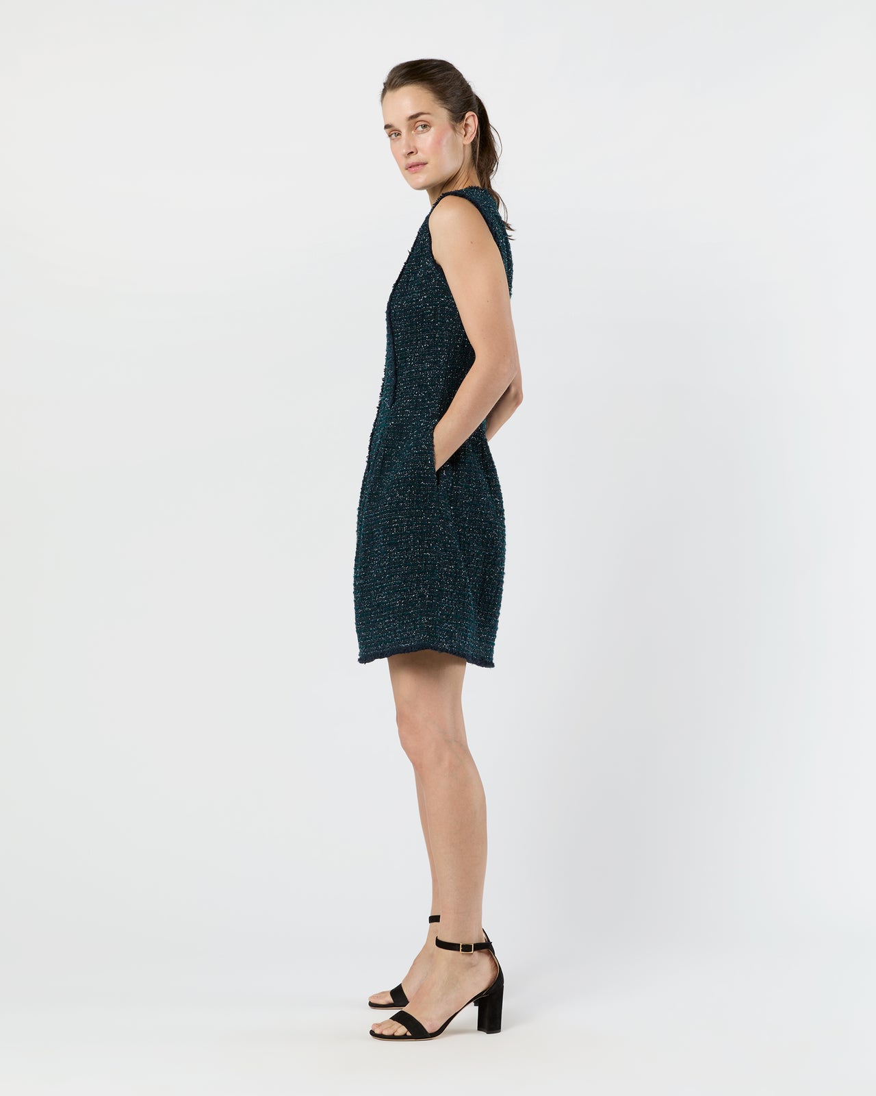 Blythe Dress in Navy/Mallard Sparkle Tweed