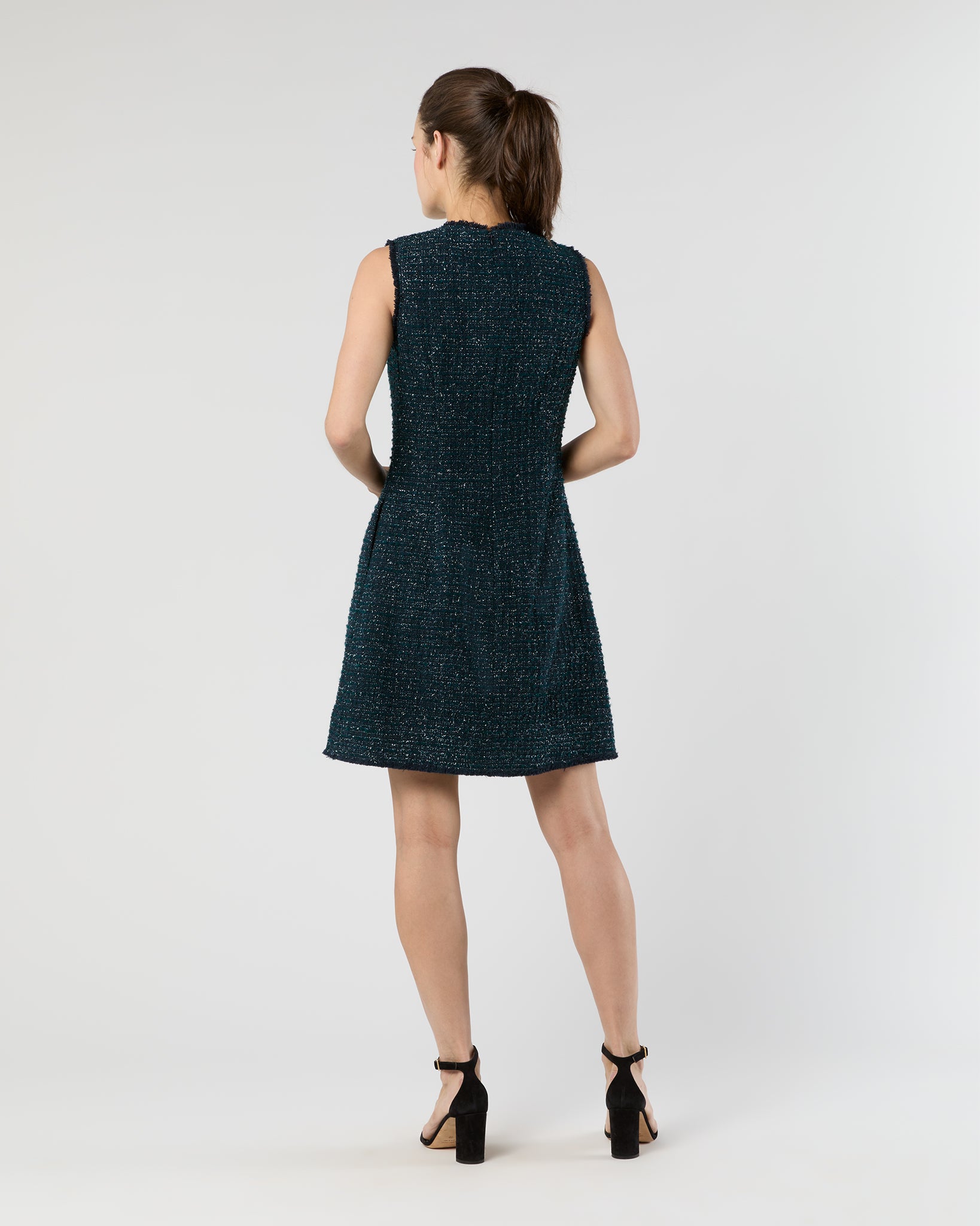 Blythe Dress in Navy/Mallard Sparkle Tweed