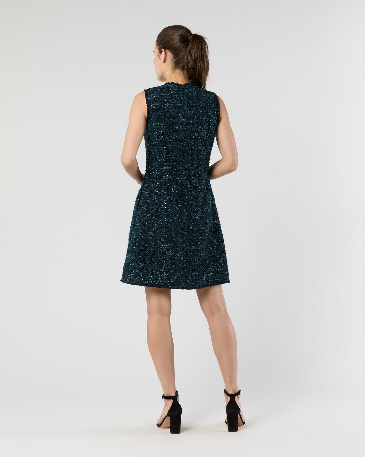 Blythe Dress in Navy/Mallard Sparkle Tweed