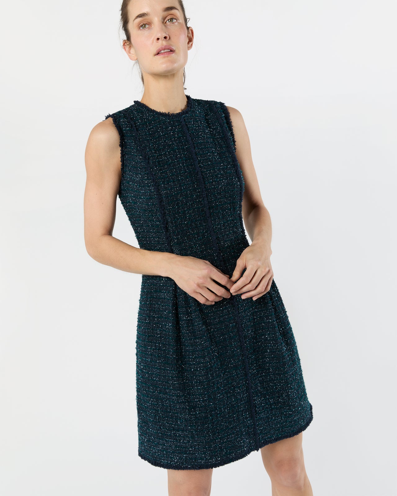 Blythe Dress in Navy/Mallard Sparkle Tweed