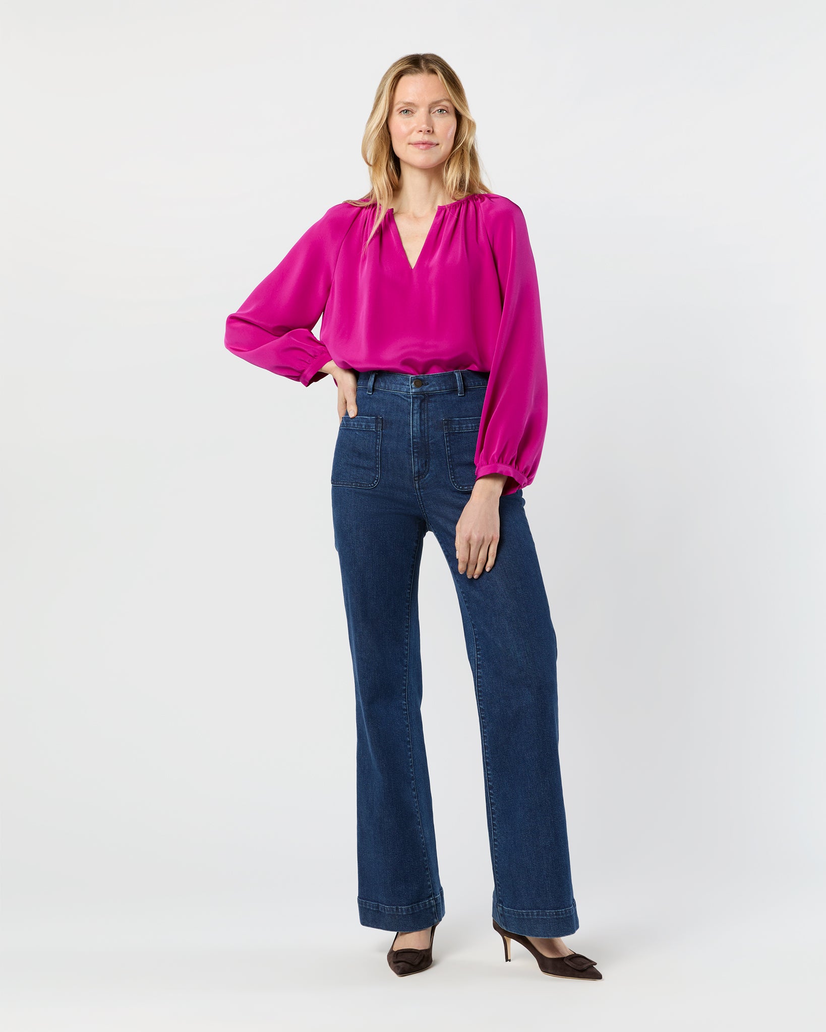 Ariana Blouse in Magenta Silk Crepe de Chine
