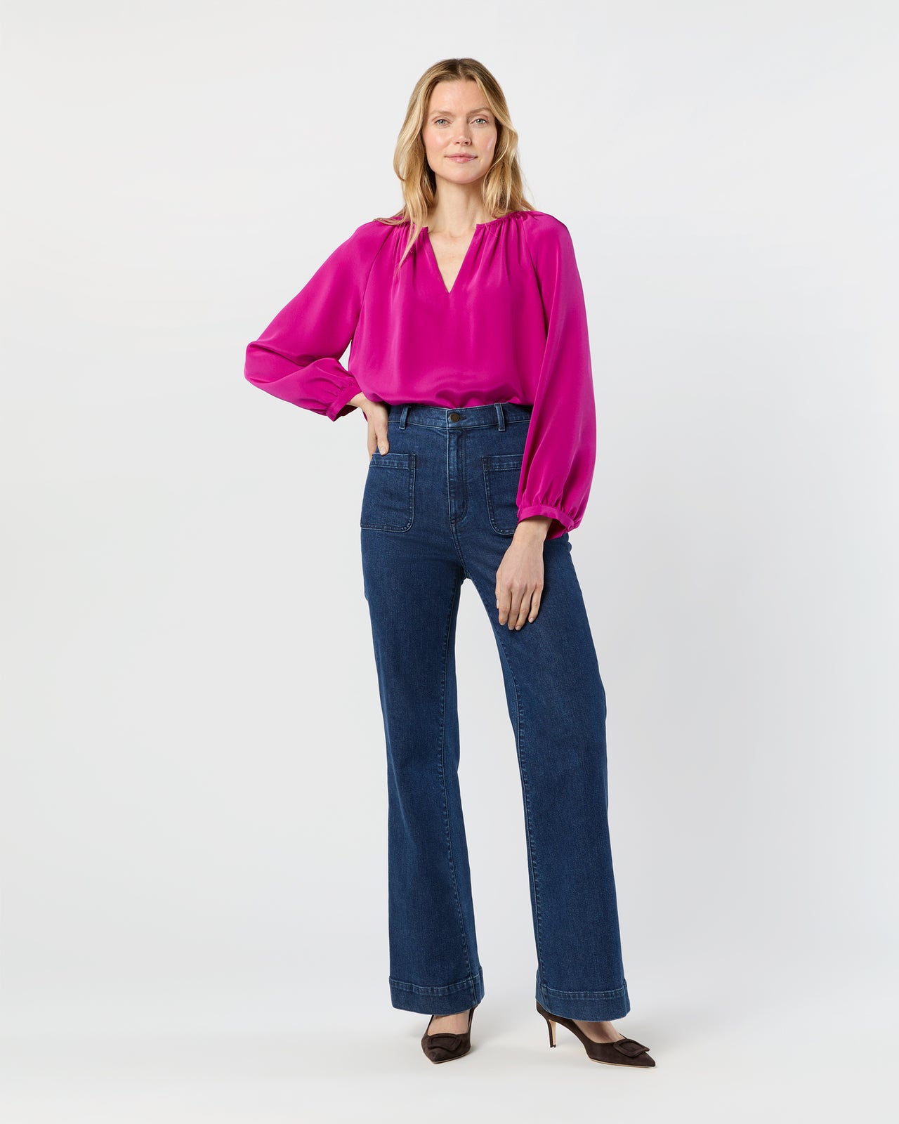 Ariana Blouse in Magenta Silk Crepe de Chine
