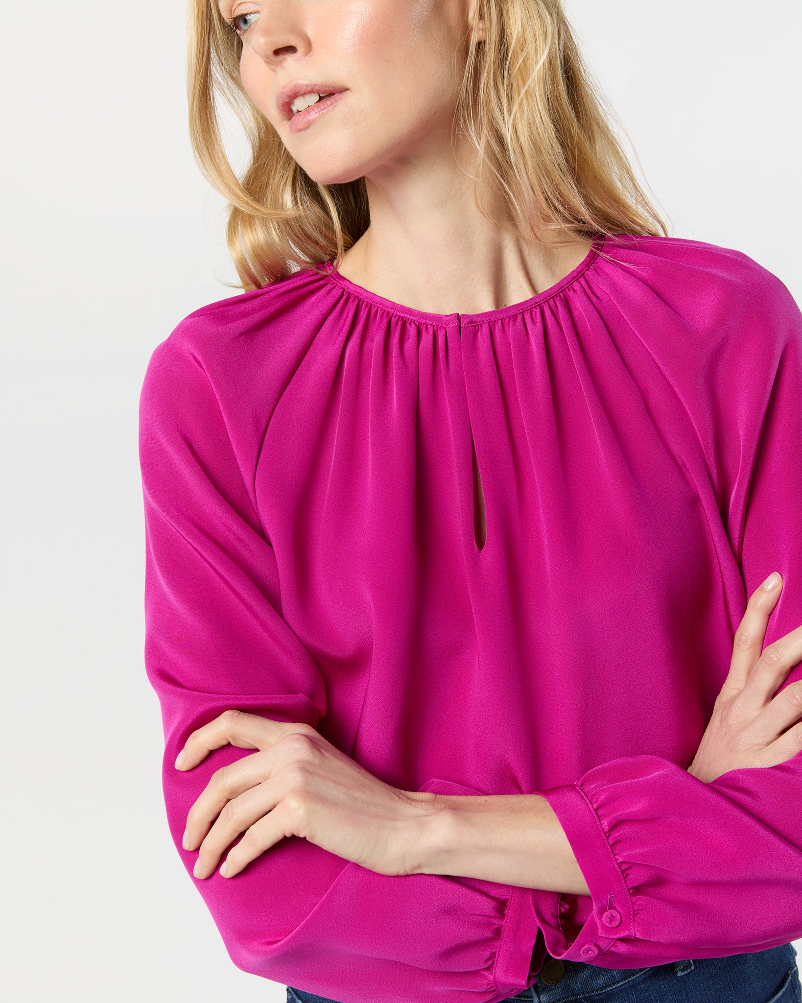 Ariana Blouse in Magenta Silk Crepe de Chine