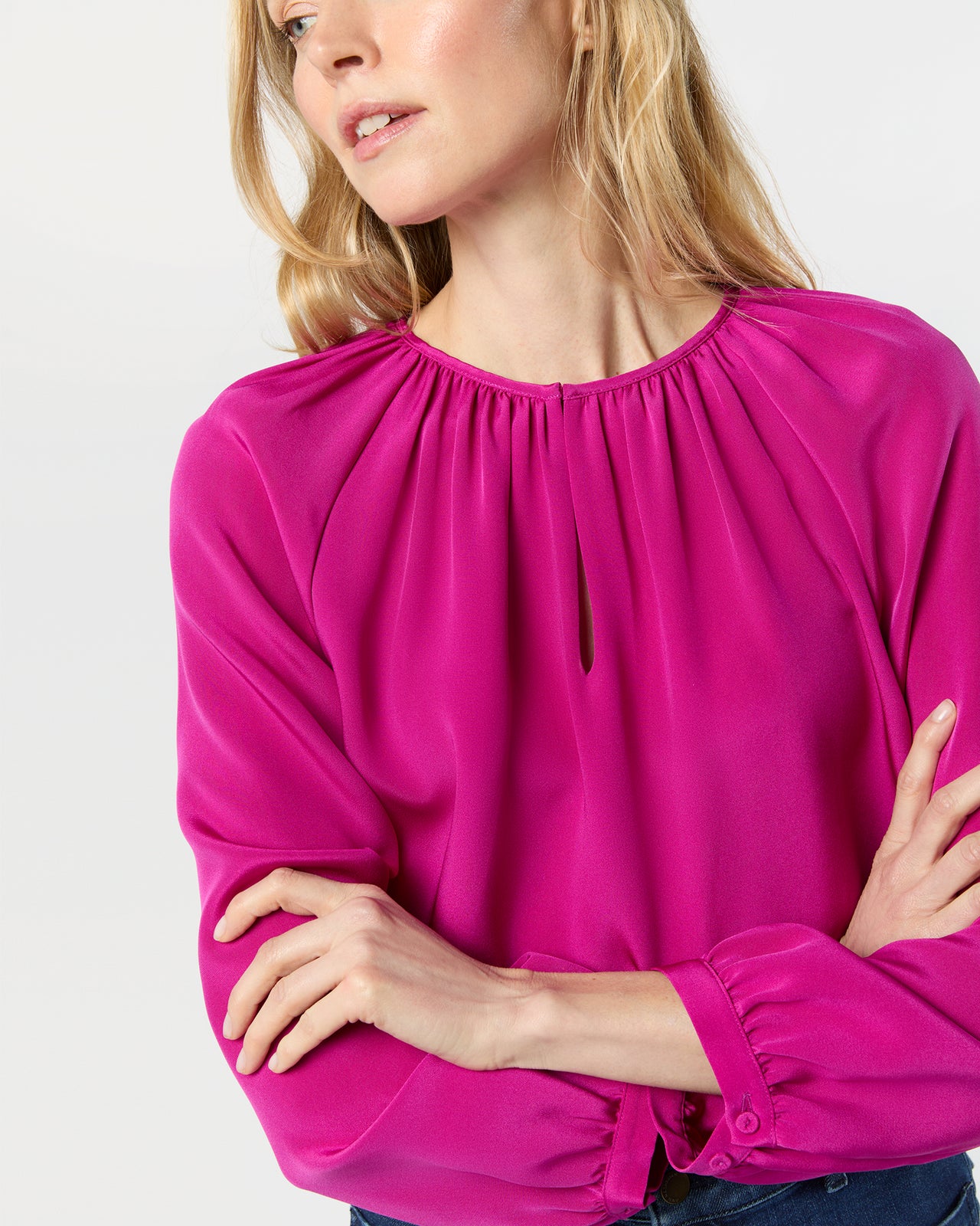 Ariana Blouse in Magenta Silk Crepe de Chine