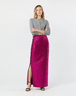 Load image into Gallery viewer, Long Pencil Skirt in Magenta/Bronze Floral Matelassé
